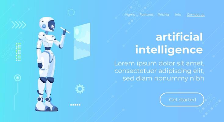 Robot artist painting creative picture artificial intelligence artist working to create digital image online.