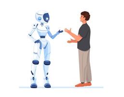 Online communication with chat bot concept. Robot answer customer in chatbot service. Dialog between AI assistant and user in messenger vector
