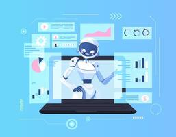 Artificial intelligence leads presentation and analysis Trading bot analyze cryptocurrency market data financial exchange earnings profit vector