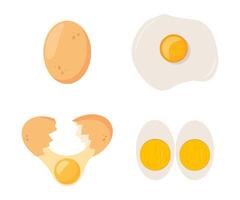 Eggs set isolated on white background. Set of fried, boiled, half, sliced eggs. Eggs in various forms. vector