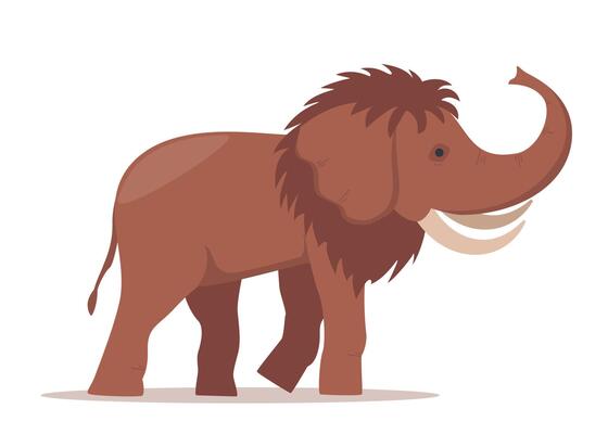 Brown mammoth. Animals before our era, paleontology, history, archeology and culture. Elephant with tusks. illustration