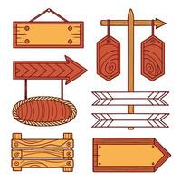 Hand drawn collection of wooden signboard art elements for presentations and graphic design vector
