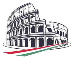 Stylized illustration depicting the ancient roman colosseum with italian flag colors in design. vector