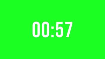 4k countdown animation timer 1 minutes white text on green screen background video