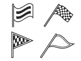 Simple black and white illustrated racing flags set isolated on white background for design elements vector
