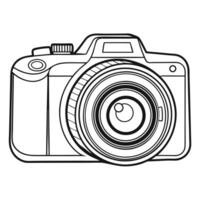Camera illustration in black and white outline style for photography projects and designs vector