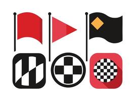 Collection of racing flags and racing symbols with minimalist design and vivid colors for diverse applications vector