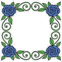 Blue rose frame with green leaves and vines decorative floral border for design projects vector