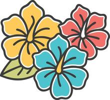 Vibrant illustration of a cluster of colorful hibiscus flowers with charming tropical flair and outline. vector