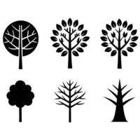 Six black tree silhouette illustrations on white background displaying different seasons vector