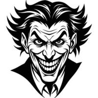 Black and white illustration of a villainous character with creepy smile vector
