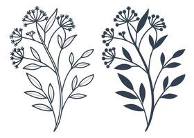 Two floral twigs with tiny blossoms and leaves in elegant simplicity vector