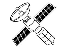 Space satellite black and white line art illustration for education and science projects vector