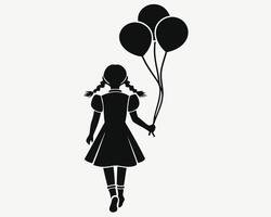 Silhouette of a girl holding balloons in black and white suitable for various design projects vector