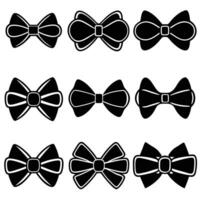 Nine elegant black bow tie illustrations arranged in three rows on a white background offering design options. vector