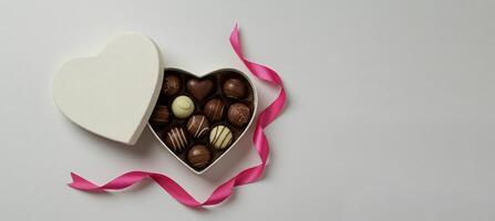Heart Shaped Box Chocolates White Box Pink Ribbon Side View Photography photo