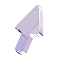 3d Rendering Purple Cursor Element with glossy, reflective surface. Dispersed glass. Holographic object in Y2K style. Decorative pointer element for social media png