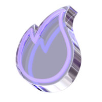 3d Rendering Purple Fire Element with glossy, reflective surface and Neon. Dispersed glass. Holographic Flame object in Y2K style. Decorative element for social media png