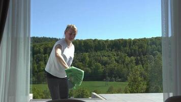 Window Cleaning with Scenic Landscape View video