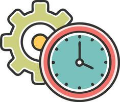 Conceptual illustration of time management and efficiency represented by a clock and gear icon vector