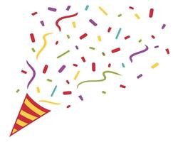 Colorful confetti exploding from party popper celebratory festive design illustration on white vector