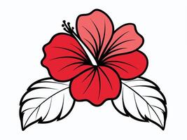 Vibrant illustration of a red hibiscus flower with detailed leaves on a white background vector