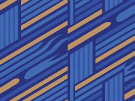 Abstract geometric pattern composed of blue lines and golden stripes creating a seamless design. vector