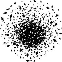 Black explosion burst of confetti and geometric shapes on a white backdrop vector