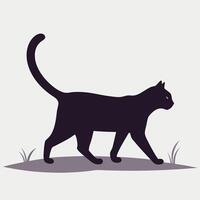 Elegant black cat silhouette walking illustration minimalist feline design on light backdrop vector