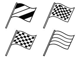 Set of four racing flags in black and white outlines for speed and competition concepts vector
