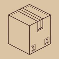 Minimalist brown cardboard box with tape and arrows for shipping and packaging design vector