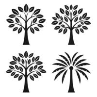 Collection of stylized black tree icons isolated on white background vector