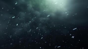 Mysterious cosmic clouds and glowing particles in dark space atmosphere video