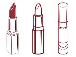 illustration of three different lipstick tubes in a minimalistic and elegant outline style vector