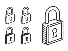 Collection of hand drawn security padlock icons representing concepts of protection and access control vector