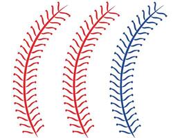 Isolated baseball seam elements in red and blue on white background vector