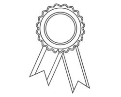 Outline drawing of a rosette award with ribbons for coloring projects or logos vector