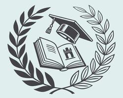 Educational design representing graduation and knowledge with an open book and laurel wreath on blue background vector