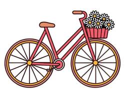 A charming pink bicycle with a basket of daisies perfect for springtime adventures and travel vector