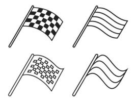 Black and white illustrated flags design set featuring checkered and striped flag variations. vector