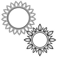 Two decorative floral frame designs with circular centers in black and white vector