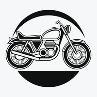 Detailed monochrome motorcycle outline inside bold graphic circle shape element vector