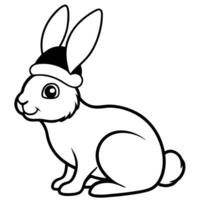 Cartoon illustration of a cute bunny rabbit wearing a small christmas hat smiling happily. vector