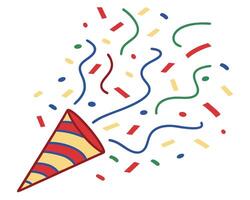 Party popper illustration exploding with colorful confetti and streamers festive celebration image vector