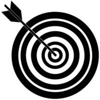 Arrow hitting target bullseye black and white minimalistic design achievement vector