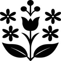 Stylized black floral design featuring tulip and daisy shapes in a balanced symmetrical layout vector