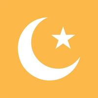 Minimal Islamic white crescent moon and star icon on yellow background suitable for design themes like religion culture spirituality festivals and educational graphics vector