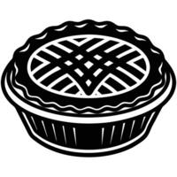 Black and white illustration of a delicious pie with a lattice crust detail. vector