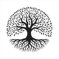 a black and white tree with roots on a white background vector