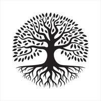 a black and white tree with roots on it vector